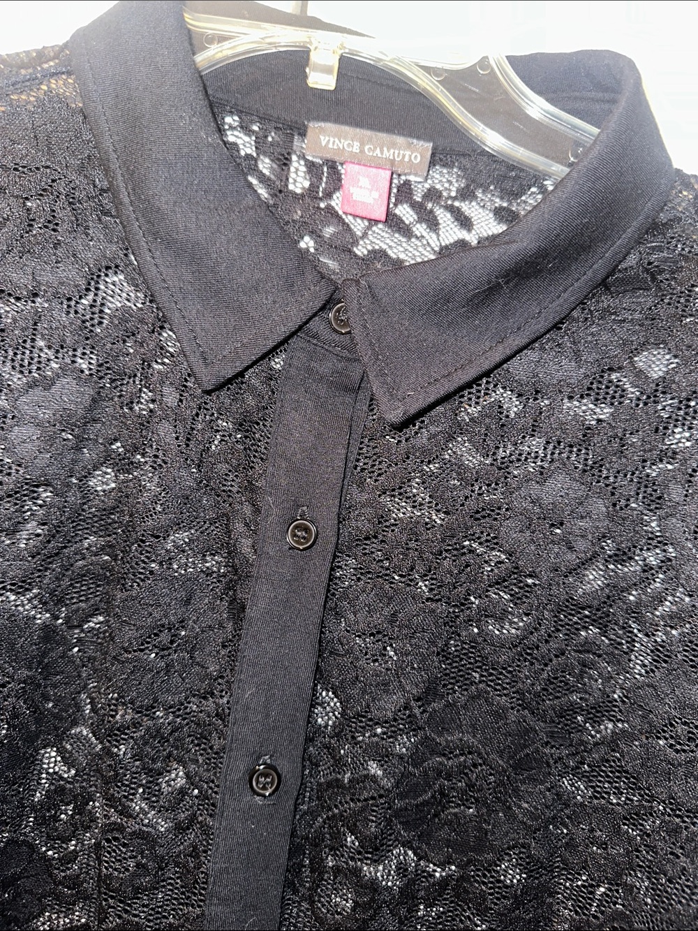 Vince Camuto Black Lace Button-Down Blouse XL